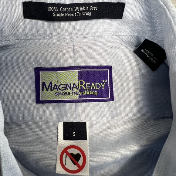 MagnaReady Dress Shirt Mens Small Blue ADA Wrinkle Free Magnetic Buttons Office - Picture 5 of 7